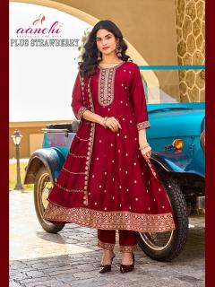 Aanchi plus strawberry 3pcs kurtis wholesale shop in pune - wholesale export